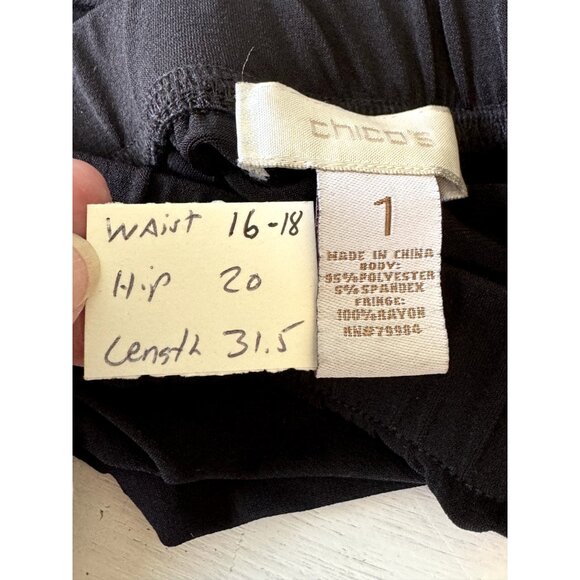 Chico's Farrah Fringe Midi Skirt Size Small Black Pull On Whimisgoth Festival - Picture 2 of 8